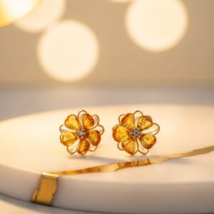 Honey Amber Flower Earrings